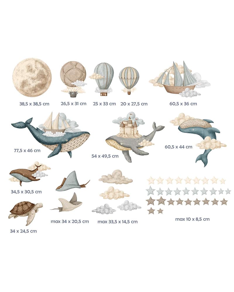 Wallstickers "Drømmeland" Sett 48pk | ØKO Veggklistremerker Barnerom