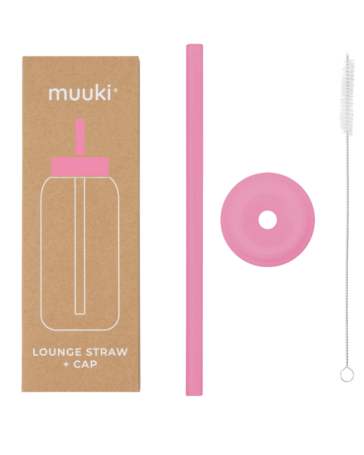 Flaskelokk m/ Sugerør til Muuki Daily Bottle – Lounge Straw + Cap, Rosa - Flamingo Pink