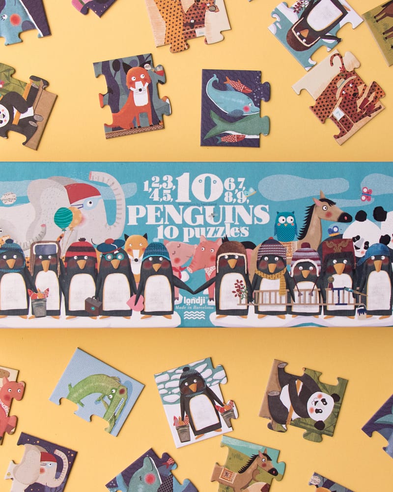 Puslespill og Tellelek - 10x Puslespill Barn 3år+ | 10 penguins puzzle NEW