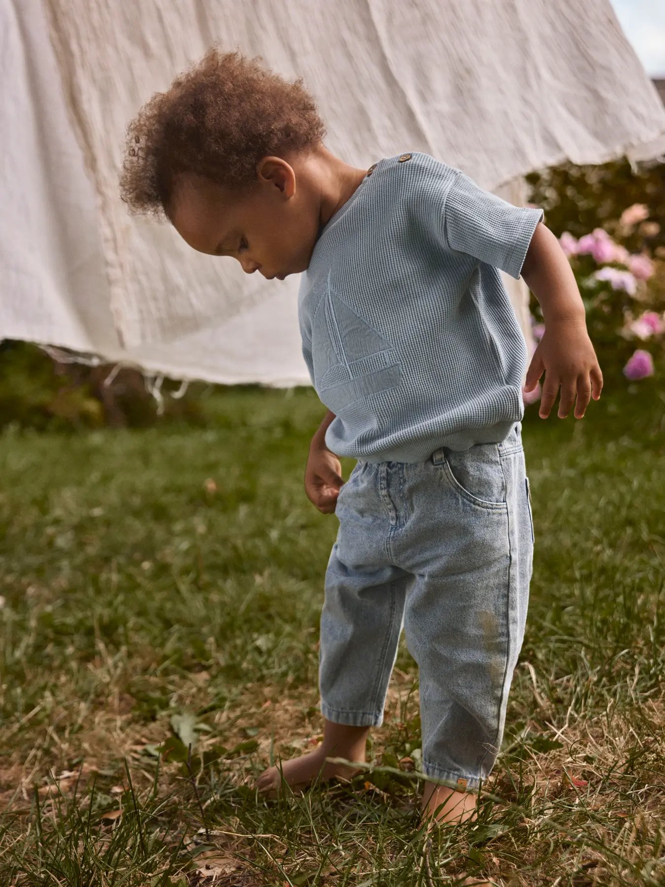 Topp Baby – Vaffelstruktur i Øko Bomull | NBMHARUN SS LOOSE SWEAT LIL, Blå - Dusty Blue