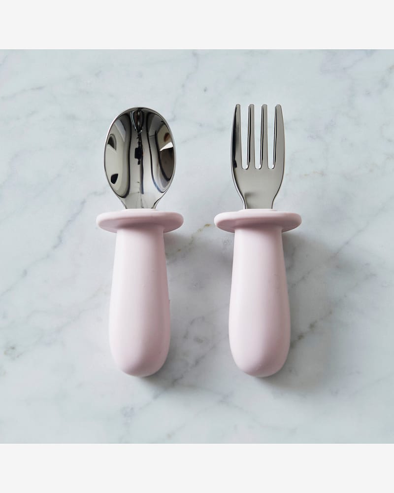 Bestikk Sett Baby - Rustfritt Stål & Silikon | Baby Cutlery Set