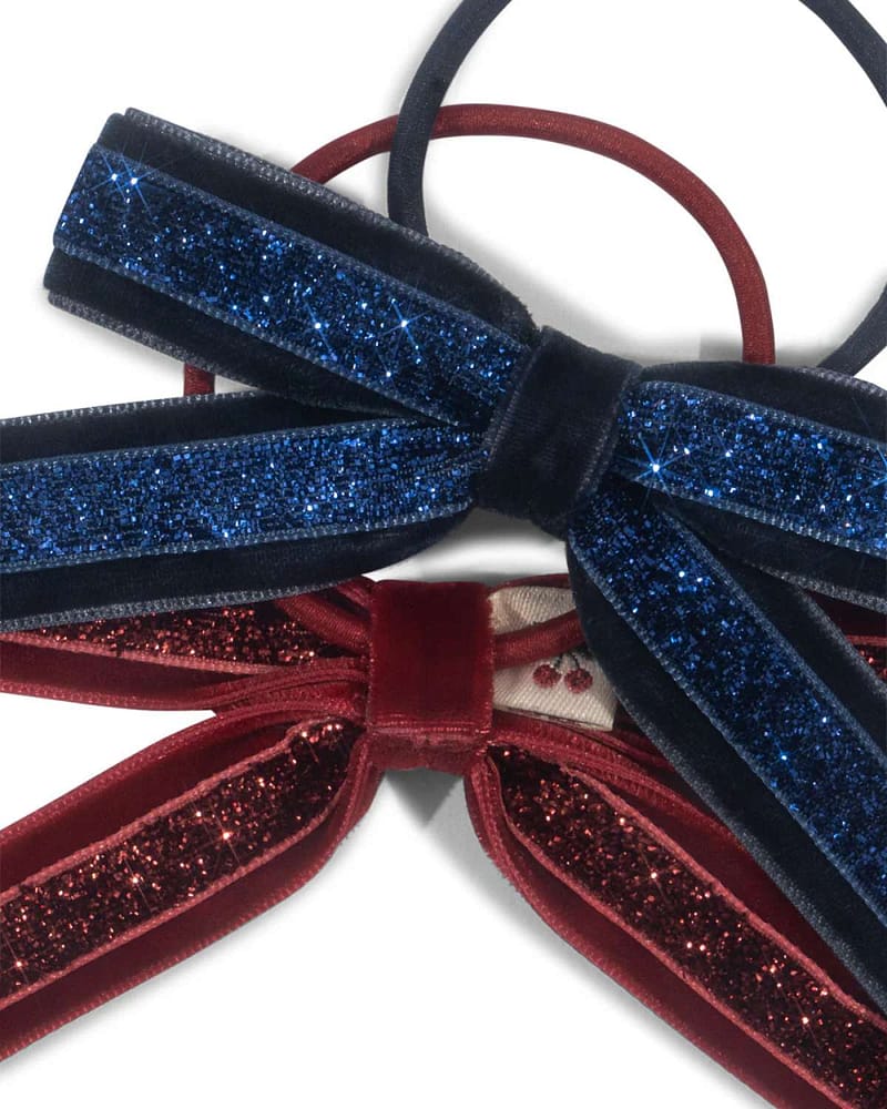 Hårstrikk m/ Sløyfe og Glitter 2pk | Velvet Bow Elastic