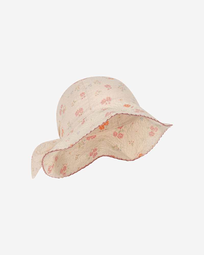 Solhatt m/Bred Brem - Øko Bomull, Vevd Seersucker-Kvalitet | Elin Bow Sun Hat
