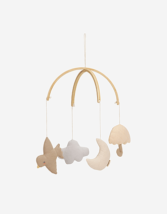 Uro i Øko Bomull og Tre | Baby Mobile, Sky, Måne, Paraply, Fugl