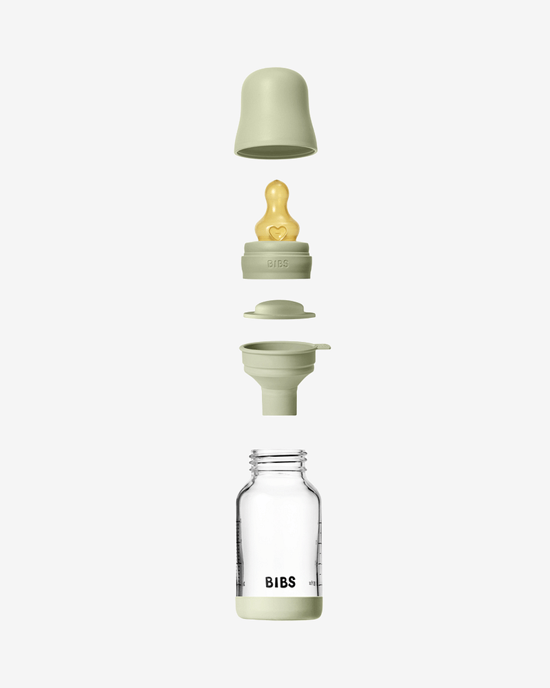BIBS Tåteflaske i Glass med silikonbunn | Komplett Sett - 120ml