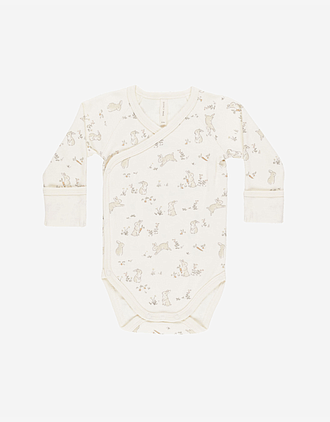 Omslagsbody m/ Fold-over håndmitts - 100% Øk. Bomull | Side Snap Bodysuit
