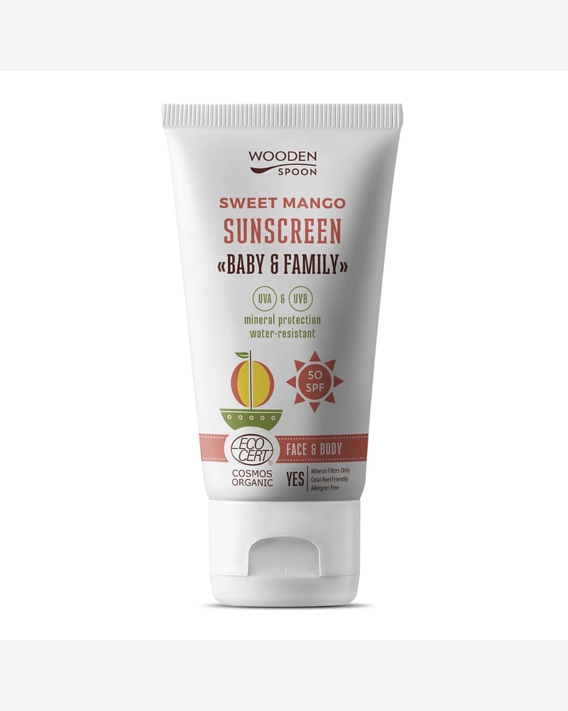 Solkrem Baby & Family SPF50 - Mineral, 100% Naturlig - Trygg for Nyfødt | Sweet Mango, 150 ml