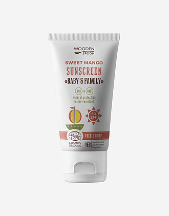 Solkrem Baby & Family SPF50 - Mineral, 100% Naturlig - Trygg for Nyfødt | Sweet Mango, 150 ml
