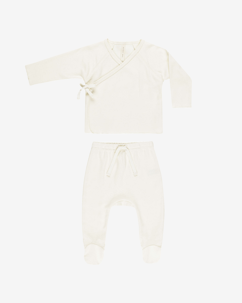Hentesett Baby - Myk 100% Øko Bomull | Wrap top + Footed pant set