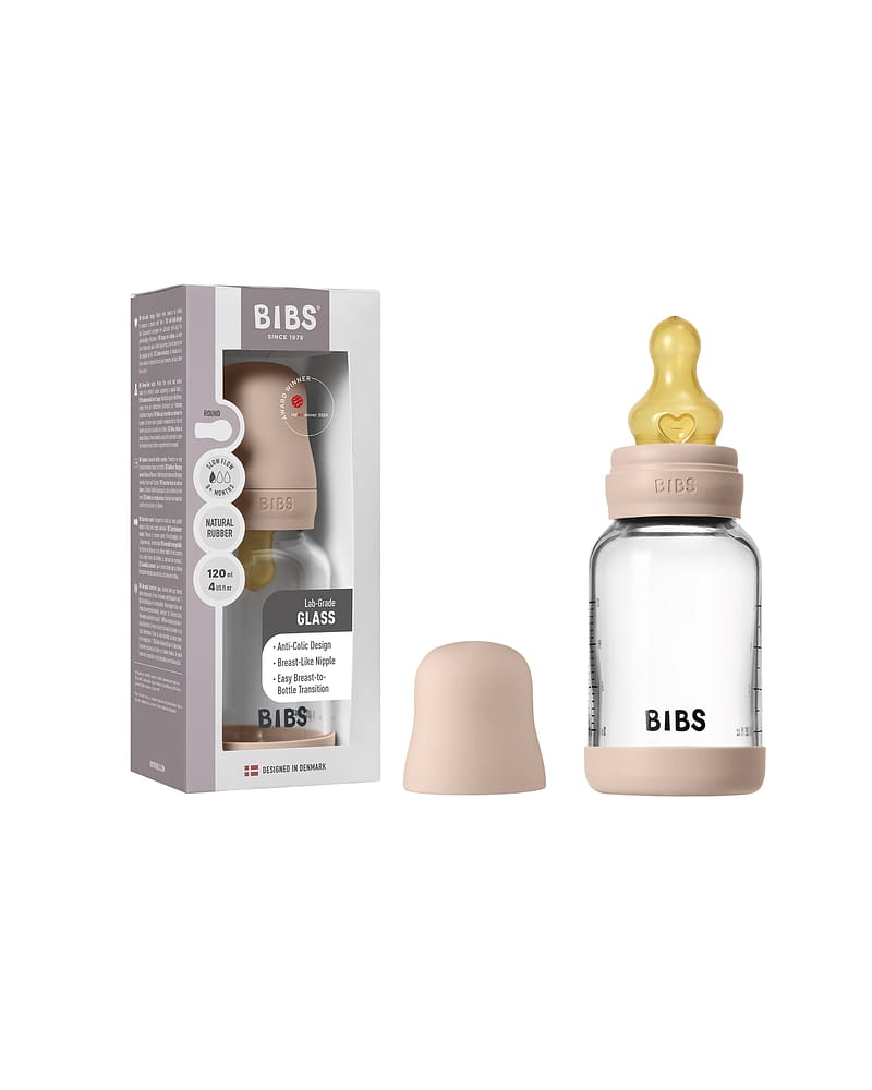BIBS Tåteflaske i Glass med silikonbunn | Komplett Sett - 120ml