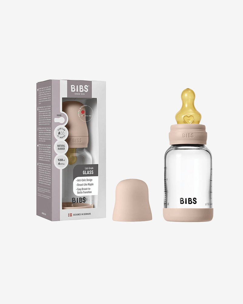 BIBS Tåteflaske i Glass med silikonbunn | Komplett Sett - 120ml