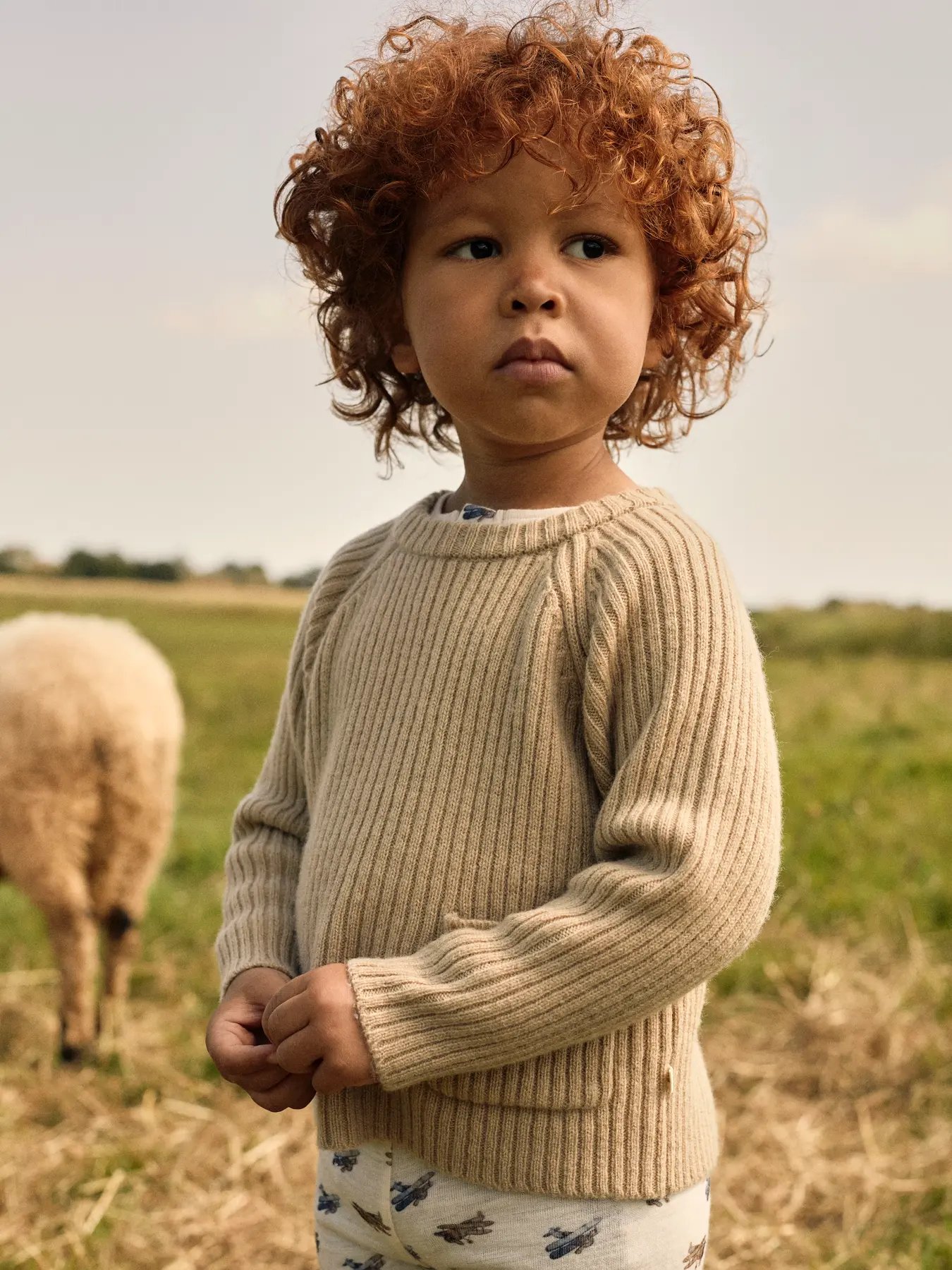 Genser i Ull Barn – 95% Merino, Beige - Safari Melange