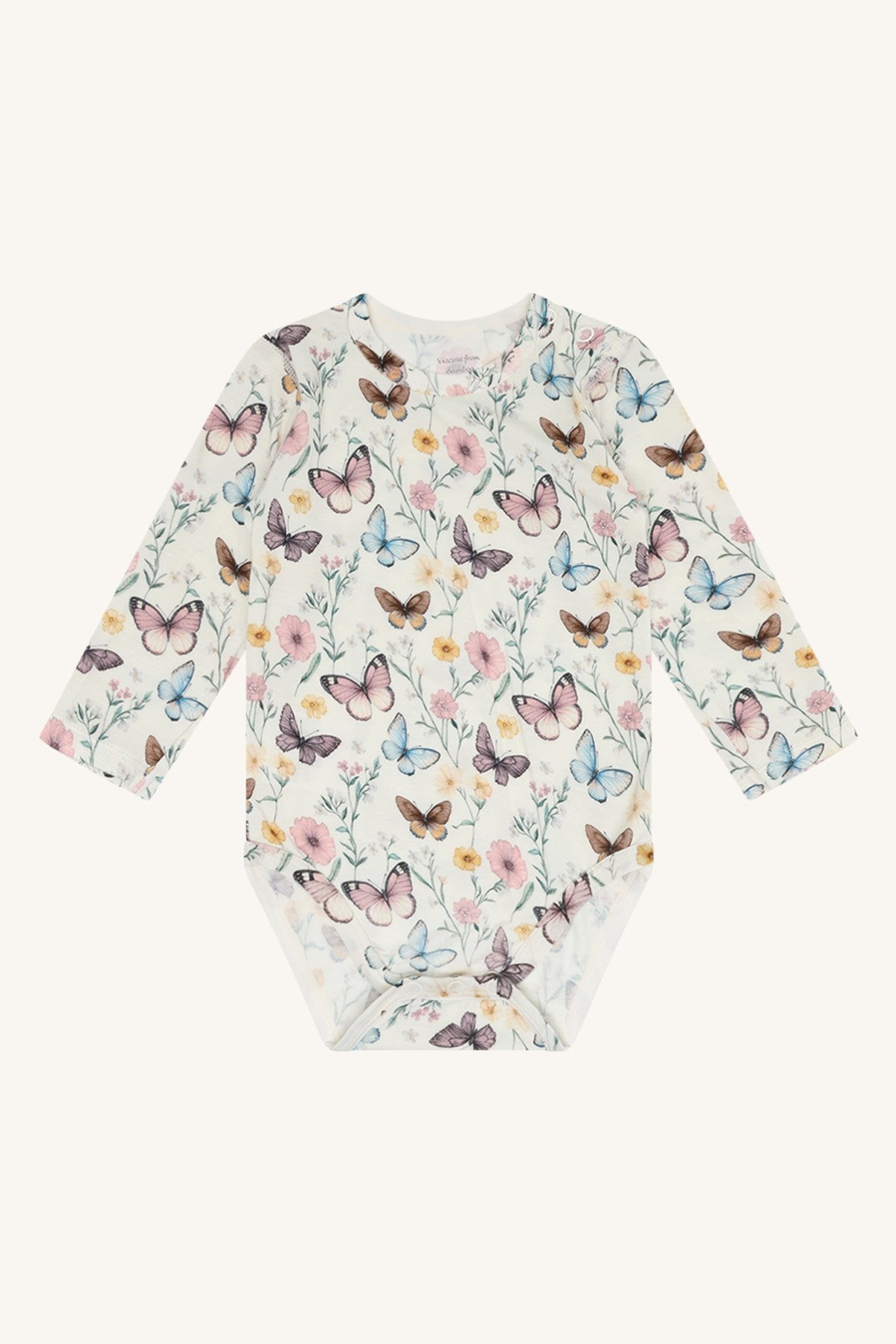 Body Baby med Print – 95% Bambusviskose, 5% Elastane | HCBuller Butterfly, Ivory