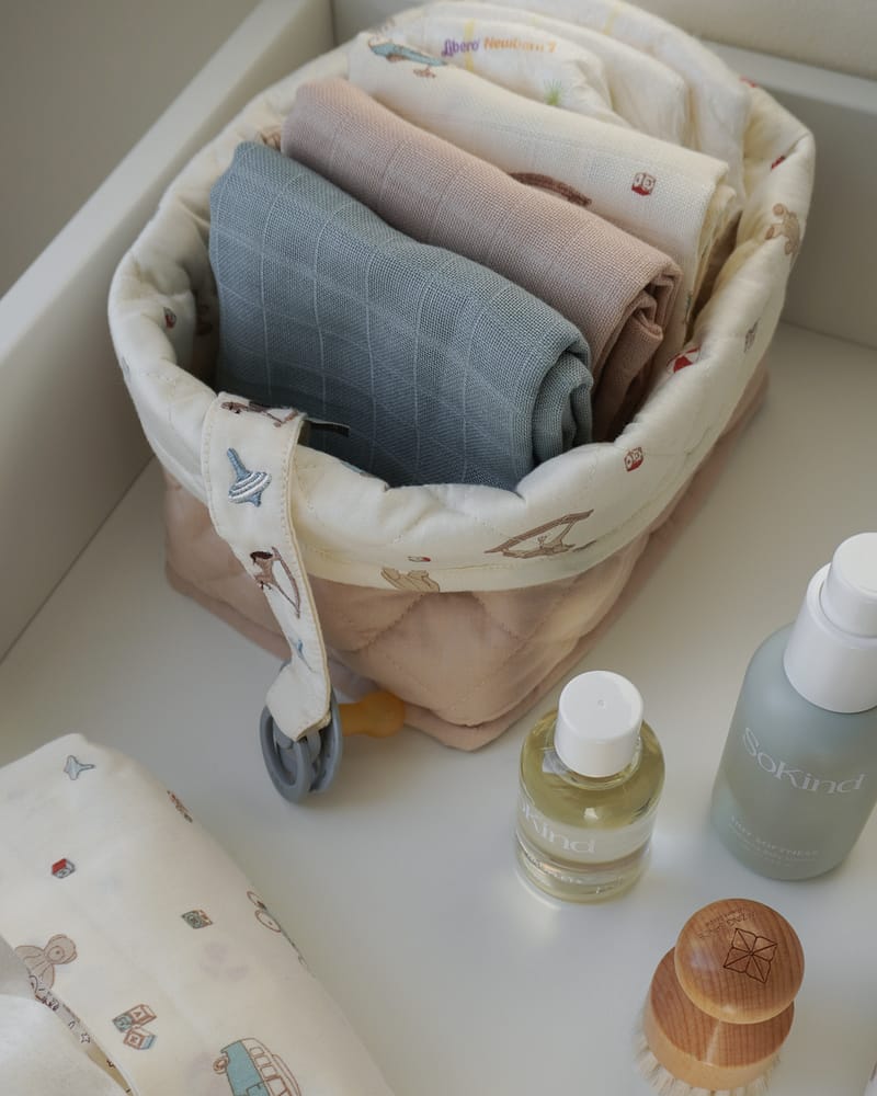 Oppbevaringskurv 2pk - Reversibel Quilt - Økologisk