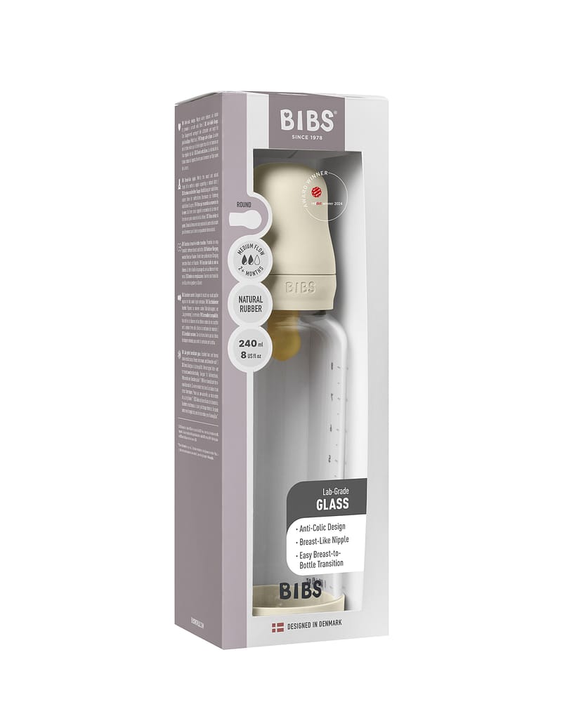BIBS Tåteflaske i Glass med silikonbunn | Komplett Sett - 240ml