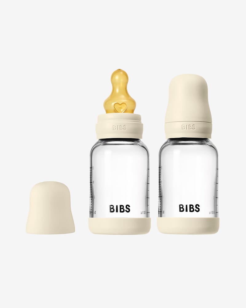 2pk BIBS Tåteflaske i Glass med silikonbunn | Komplett Sett – 120ml