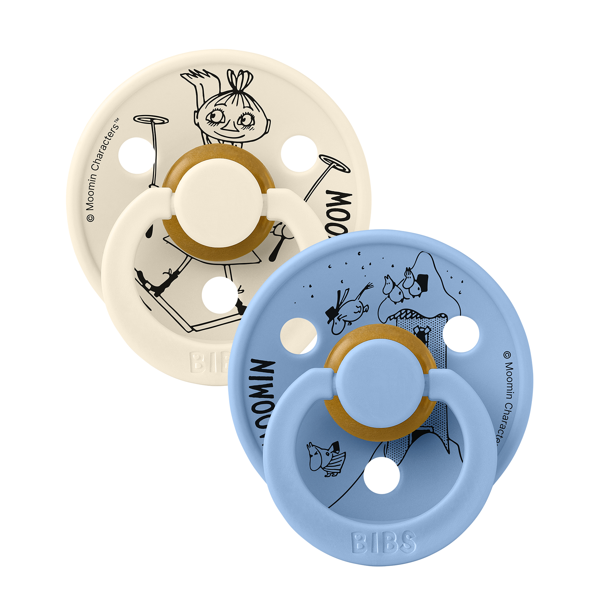 BIBS x Moomin Smokk 2pk – Rund, Naturgummi | Mymble, Ivory/Sky Blue