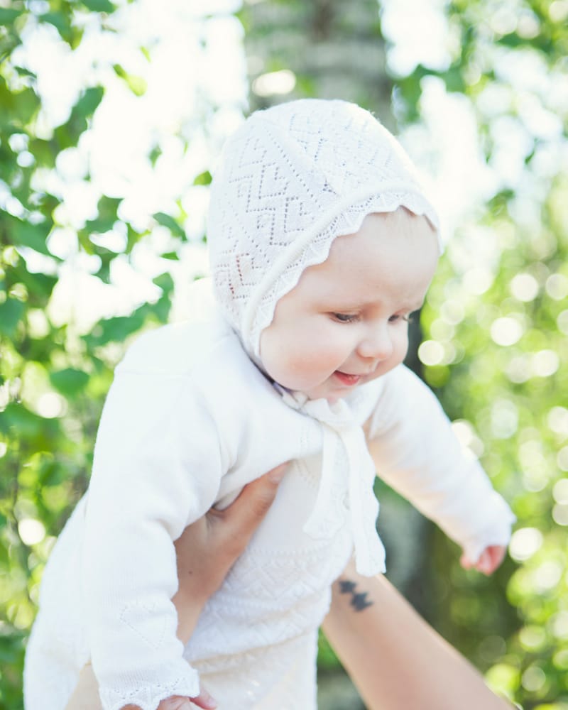 Babylue / Dåpslue - 100% Merino, m/ Mønster | Kyse