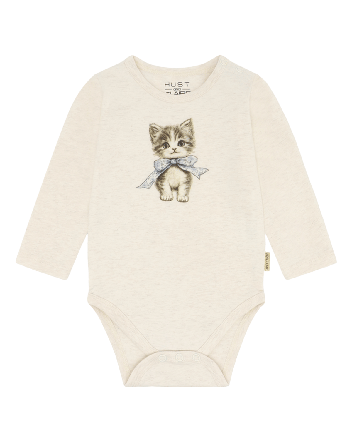Body Langermet Baby – Øko Bomull, Elastan | HCBritt bow kitten, Beige - Whisper Melange