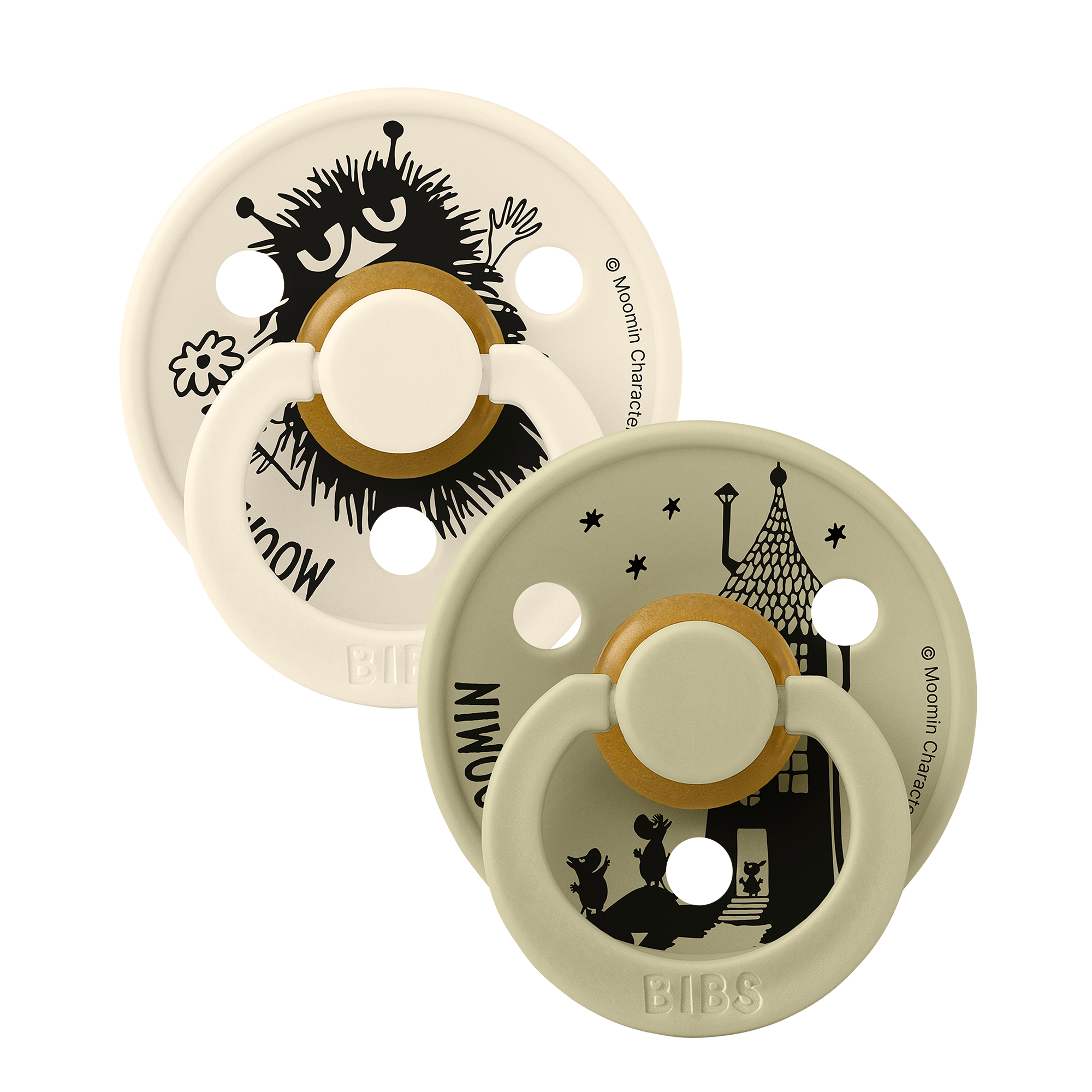 BIBS x Moomin Smokk 2pk – Rund, Naturgummi | Stinky, Ivory/Khaki