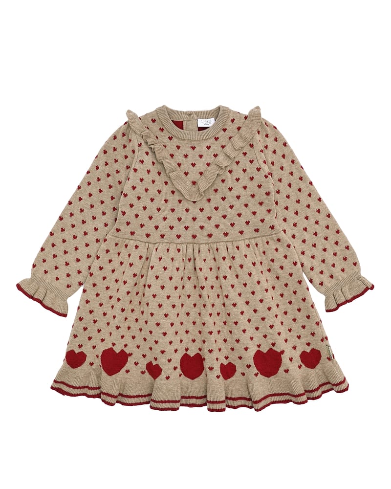 Kjole Barn med Print - Karina hearts - Biscuit