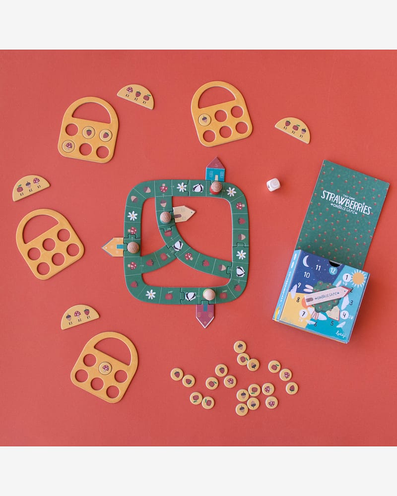 Brettspill Barn 4år+, Pocket size - Familiespill "Samle Jordbær før Grevlingen Kommer" | Tiny Game Strawberries