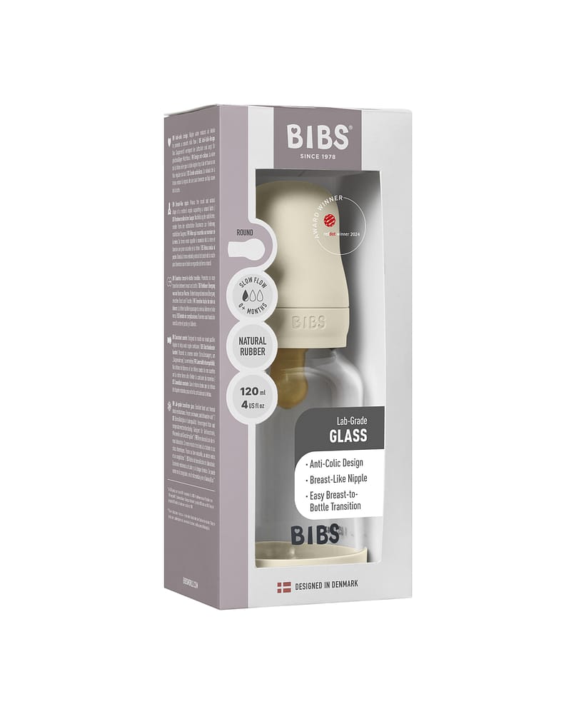 BIBS Tåteflaske i Glass med silikonbunn | Komplett Sett - 120ml