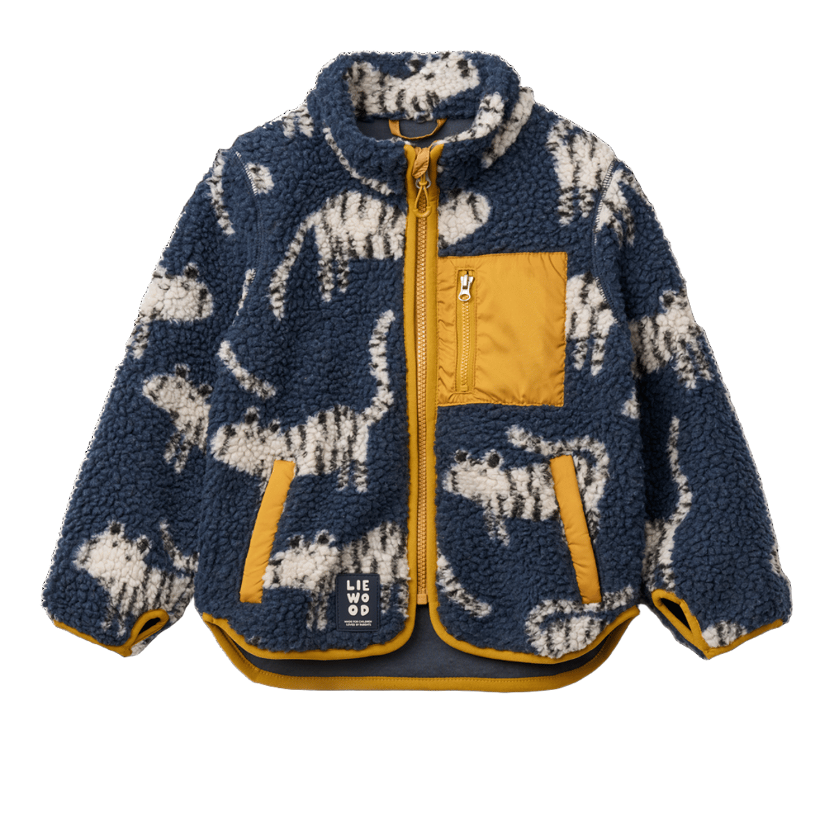 Fleecejakke Barn – 100% Resirkulert | Noam Pile Jacket, Tiger / Classic navy