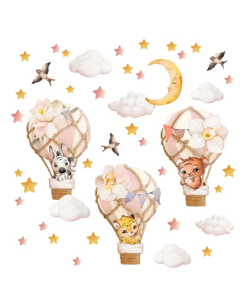 Wallstickers Luftballong Dyr - ØKO Veggklistremerker Barnerom | 42pk