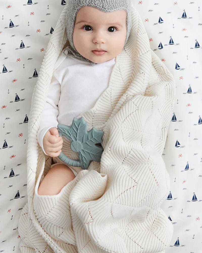 Babyteppe - 80x100 - Strikket Øko Bomull | Scallop Knit Blanket, Cream, Cream, Cream, Cream, Cream