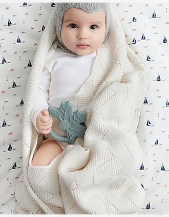 Babyteppe - 80x100 - Strikket Øko Bomull | Scallop Knit Blanket, Cream, Cream, Cream, Cream, Cream