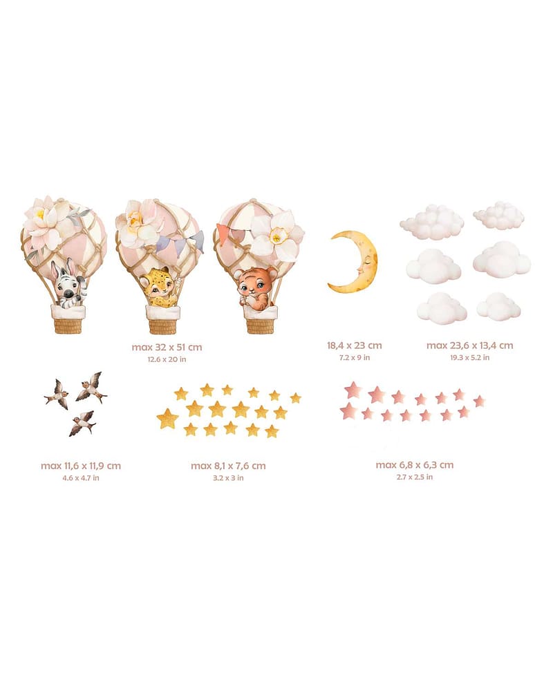 Wallstickers Luftballong Dyr - ØKO Veggklistremerker Barnerom | 42pk