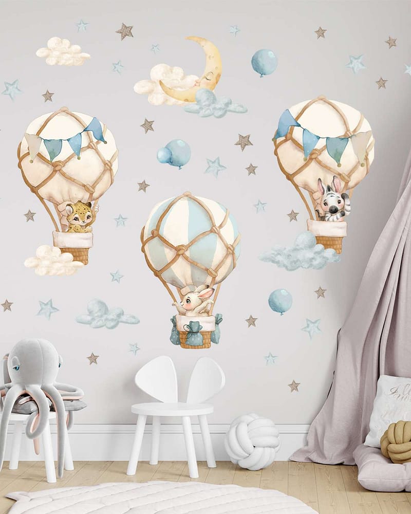 Wallstickers Luftballong Dyr - ØKO Veggklistremerker Barnerom | 46pk