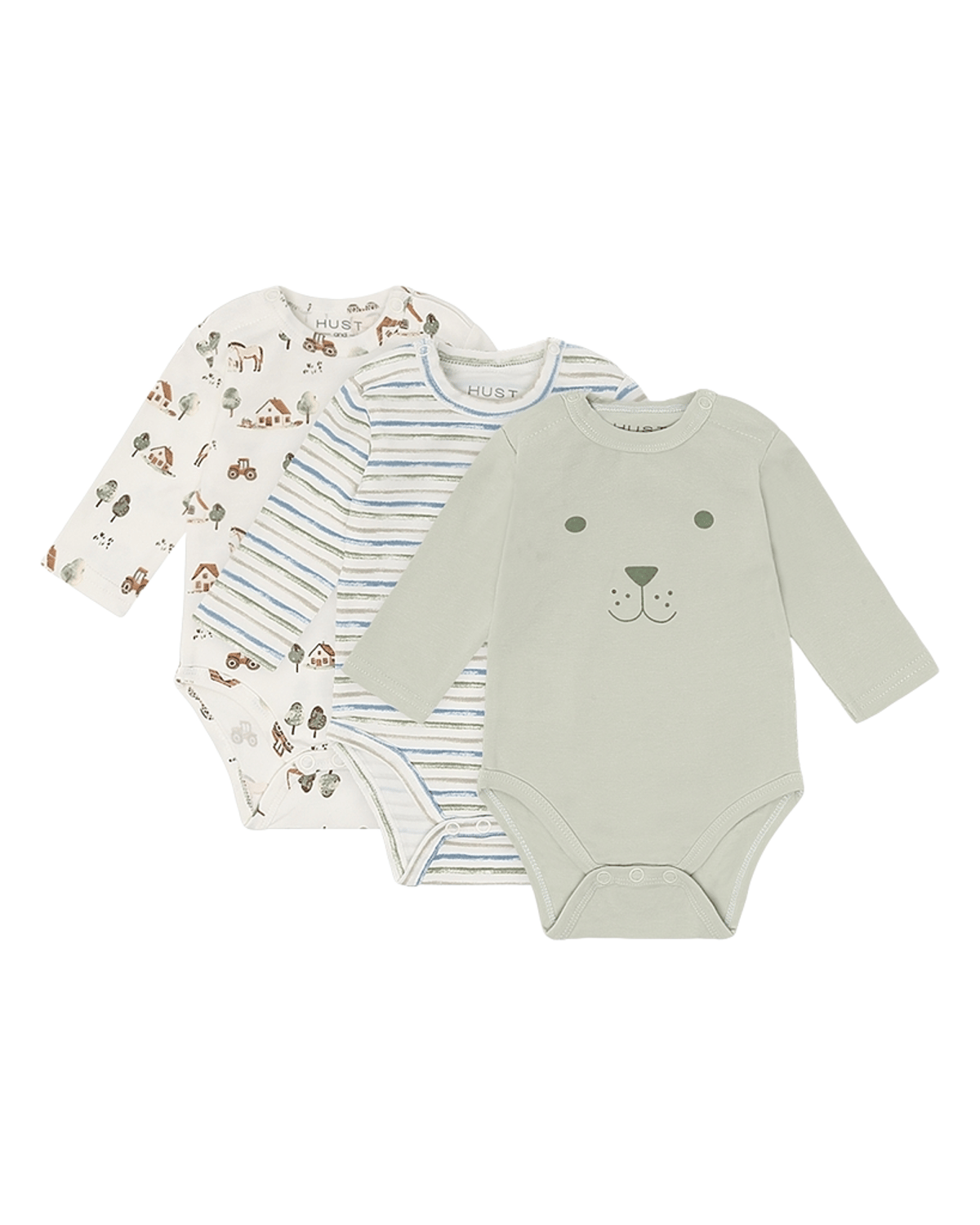 Body med Print 3pk – 95% Bomull, 5% Elastan | HCBase, Grønn Mix - Green Foam