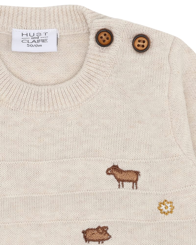 Heldress Baby m/ Broderte detaljer - Strikket, 100% Bomull | HCMill nit