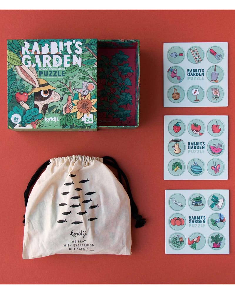 Puslespill og "Hvor er..."-spill - 2i1 Puslespill Barn 3år+ | Rabbit's Garden