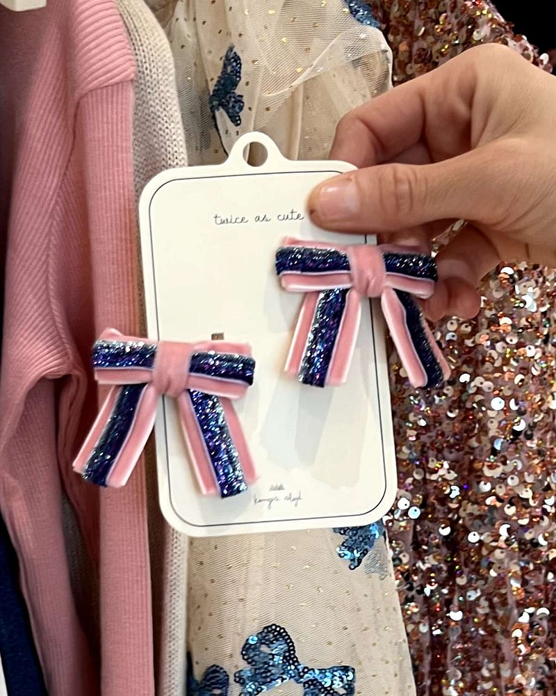 Hårstrikk m/ Sløyfe og Glitter 2pk | Velvet Bow Elastic