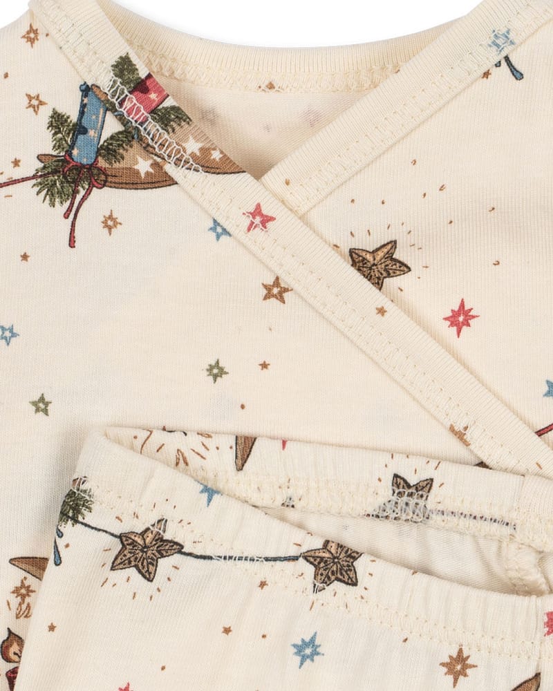 Pysjamas Baby m/ Omslasbogy - Body og Bukse - Øko Bomull | Julepysj Basic Body/Pants Set