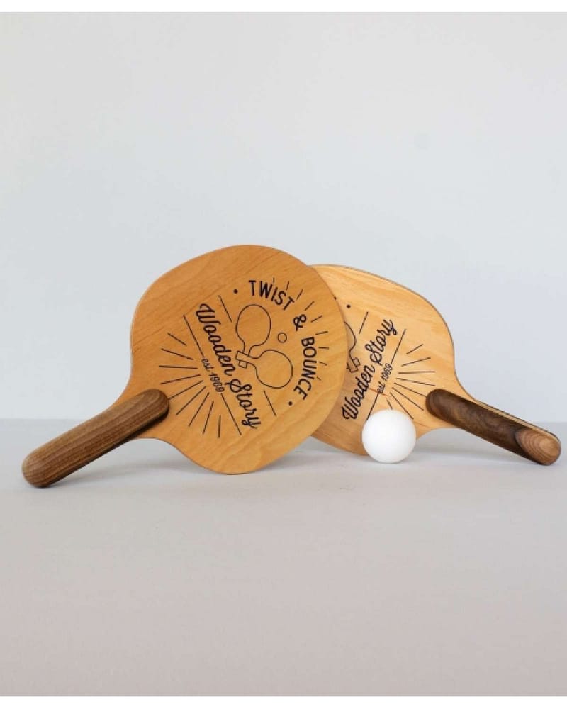 Strandtennis / Bordtennis Sett i Tre - 2x Racket i tre og ball - Håndlaget | Twist and Bounce 2pk