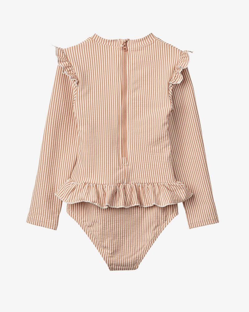 Badedrakt med Armer og Volanger - UV drakt UPF 40+ | Sille Seersucker Swimsuit