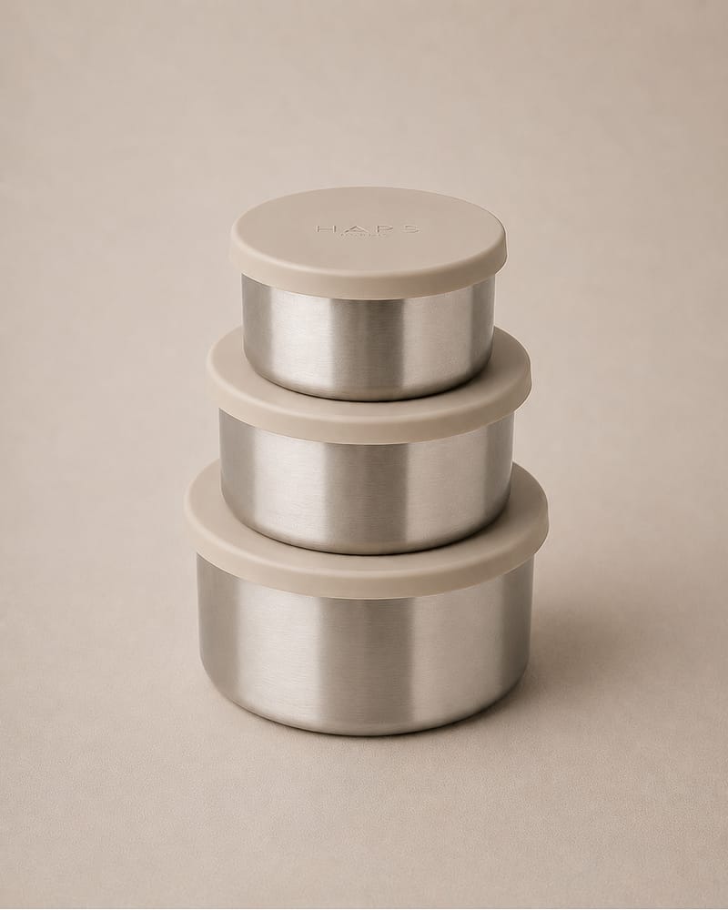 Matboks i Rustfritt Stål 3pk, Snackboks - Tett Silikonlokk | Steel Trio Large
