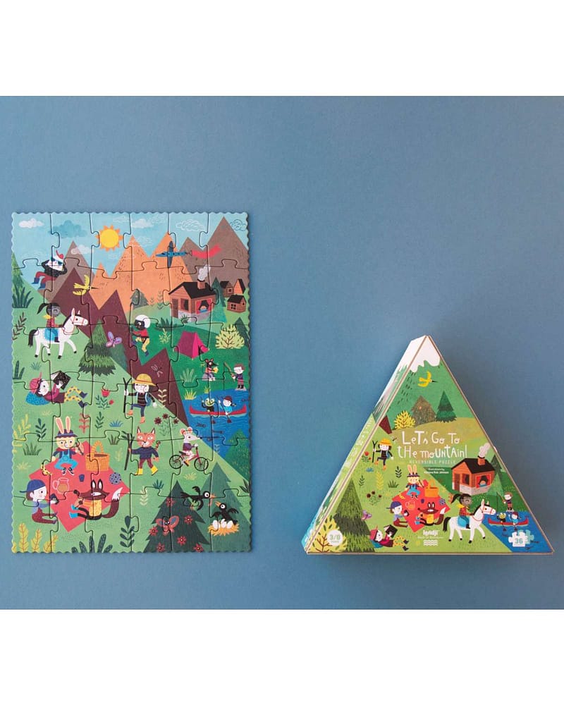 Puslespill 2i1 - Reversibelt Puslespill Barn 3år+ | Let's go to the mountain