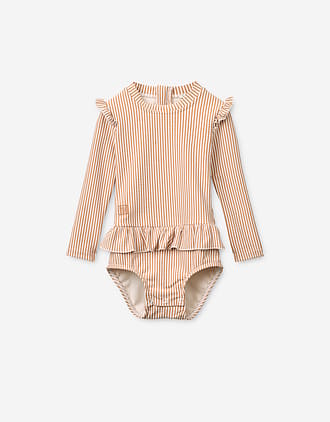Badedrakt med Armer og Volanger - UV drakt UPF 40+ | Sille Baby Seersucker Swimsuit