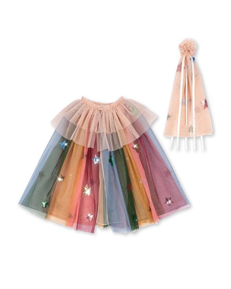 Kostyme m/ Glitter Paljetter - Kappe og Stav | Glitter Rainbow Costume