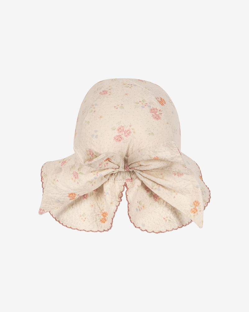 Solhatt m/Bred Brem - Øko Bomull, Vevd Seersucker-Kvalitet | Elin Bow Sun Hat