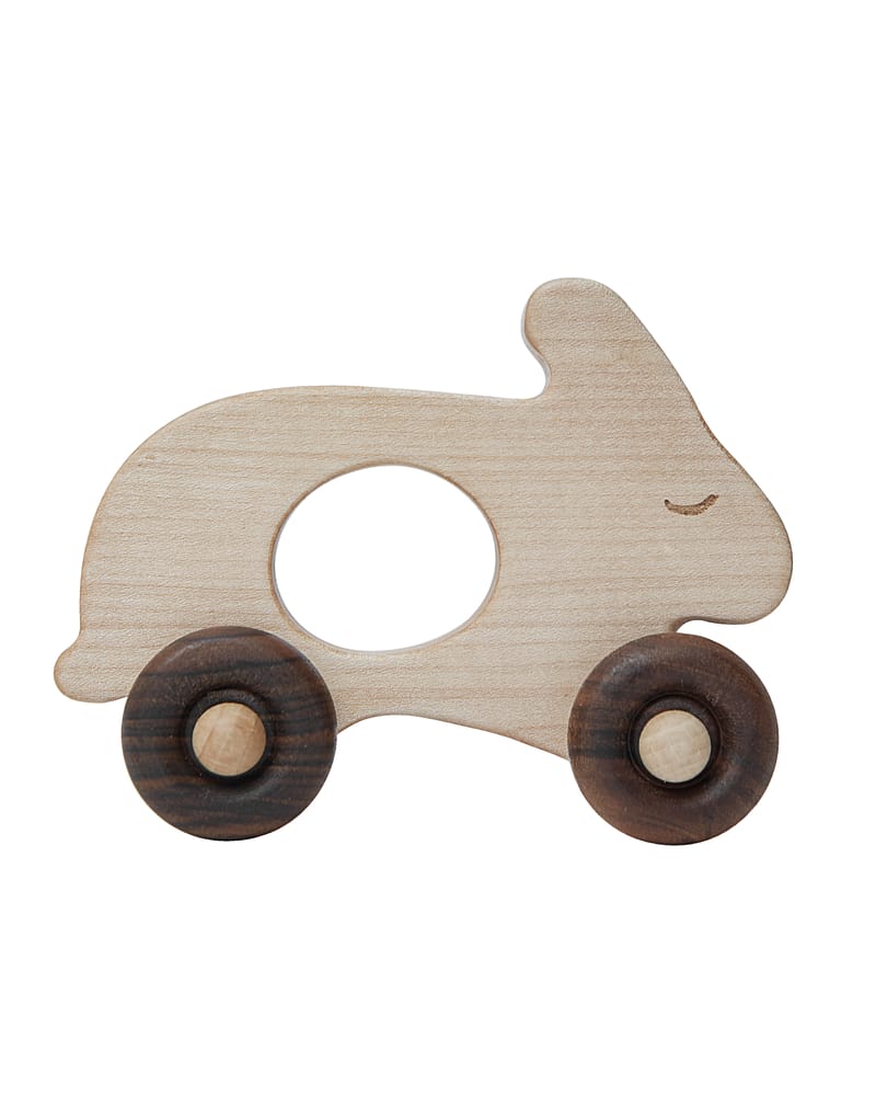 Treleke Baby - Kanin på hjul - Håndlaget m/ Naturlig lakk | Baby Rabbit Mobile Toy