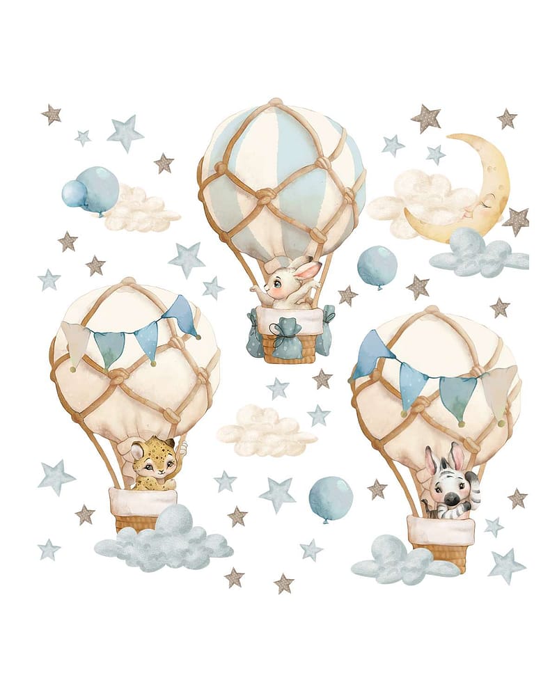 Wallstickers Luftballong Dyr - ØKO Veggklistremerker Barnerom | 46pk