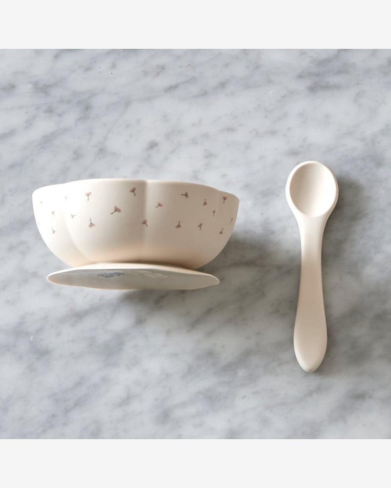 Spisesett, Skål og Skje - 100% Silikon | Poppy in Bloom Bowl and Spoon Set, Poppy Print