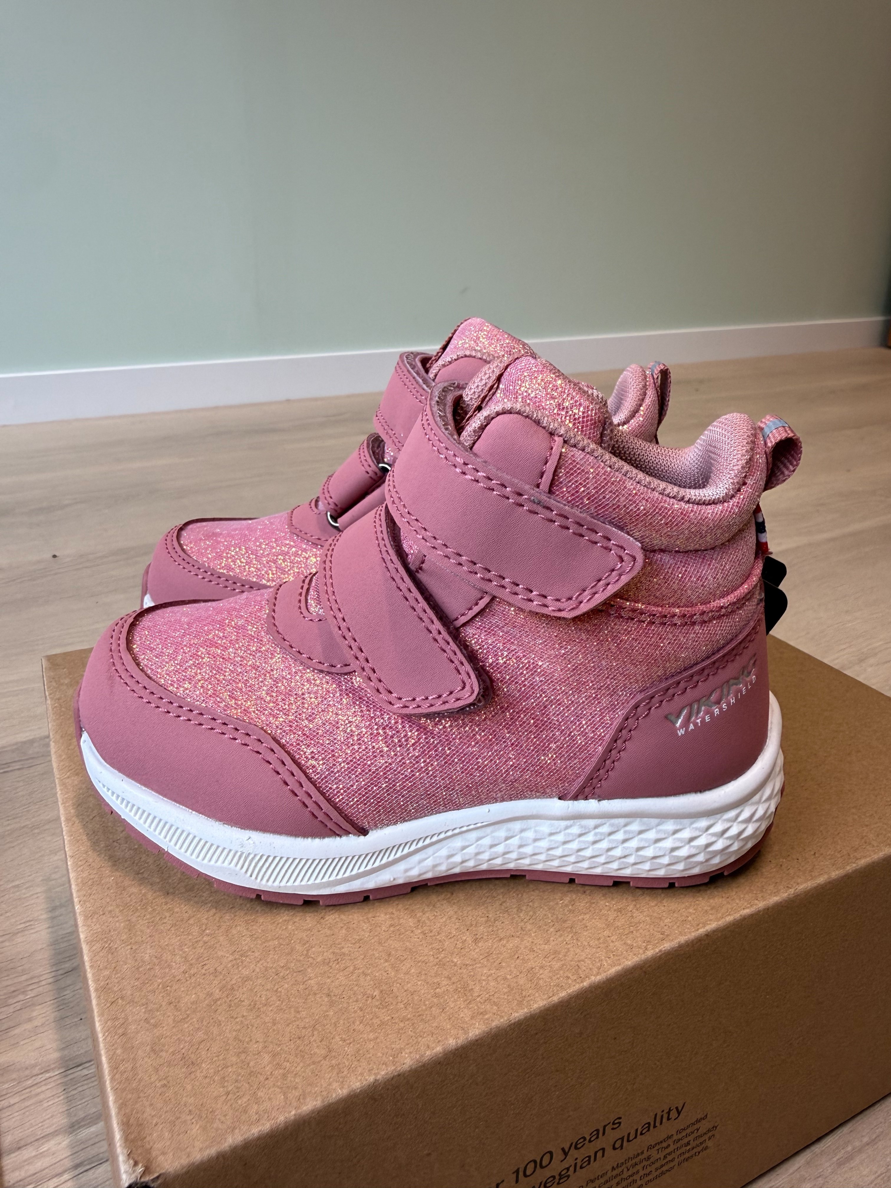 Viking Overgangssko – Vanntette, Mellomhøy Sko – Vår / Høst | Bouncy Glitter Mid WP 2V, Rosa - Pink