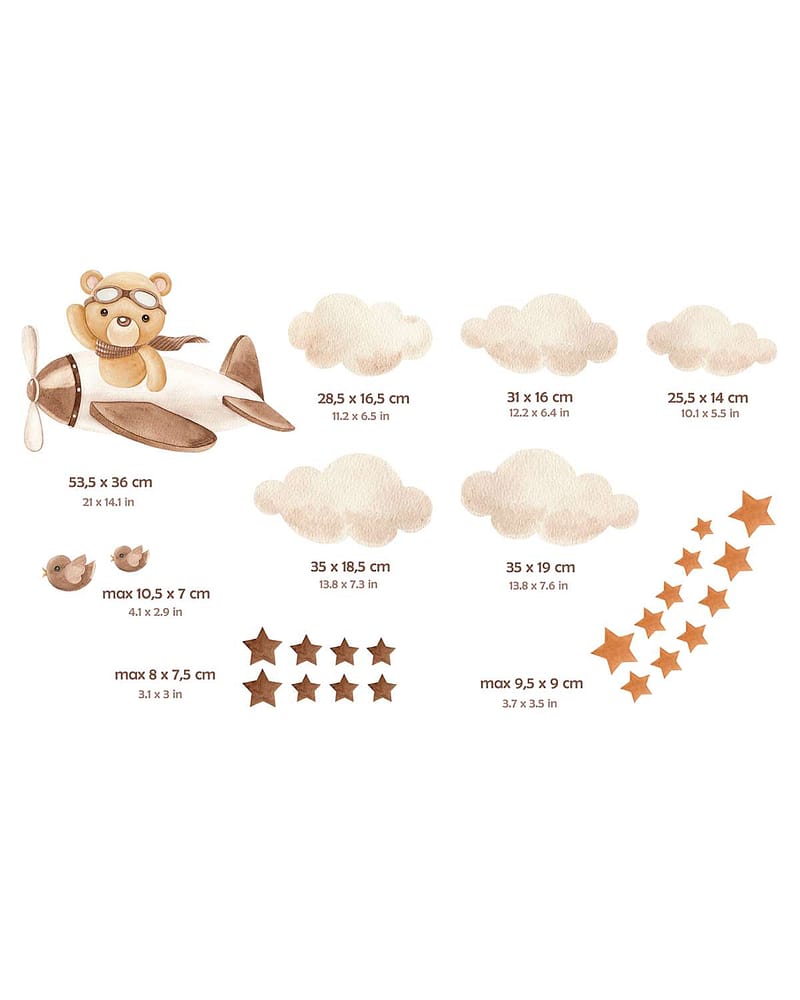 Wallstickers Bamse - Sett 27stk | ØKO Veggklistremerker Barnerom